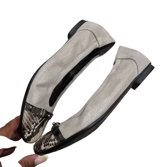 AGL Attilio Giusti Leombruni Ballets Flats Women's 8.5 Silver Snake Skin Cap Toe - Picture 6 of 9